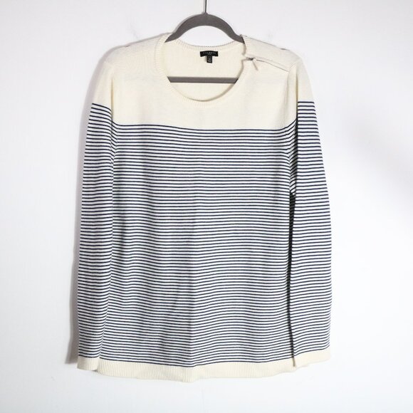 Talbots Cotton Cashmere Striped Sweater Womens 1X Pullover White Navy Neutral - Picture 1 of 6